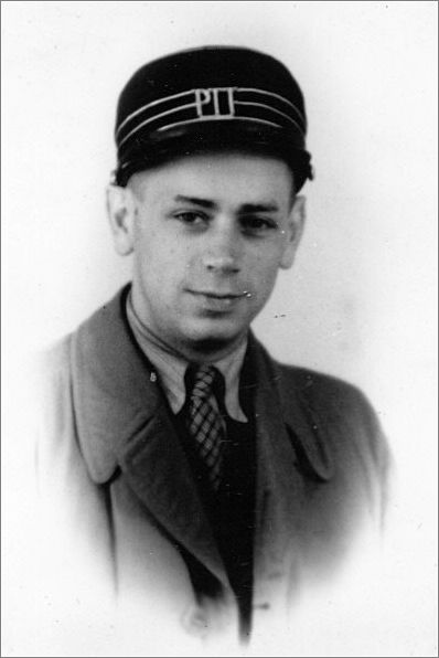 Menachem Pinkhof, among the leaders of the Zionist pioneering underground in the Netherlands, dressed as a Dutch postal office worker
